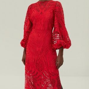 Farm Rio Red Nature Guipure Midi Dress, S